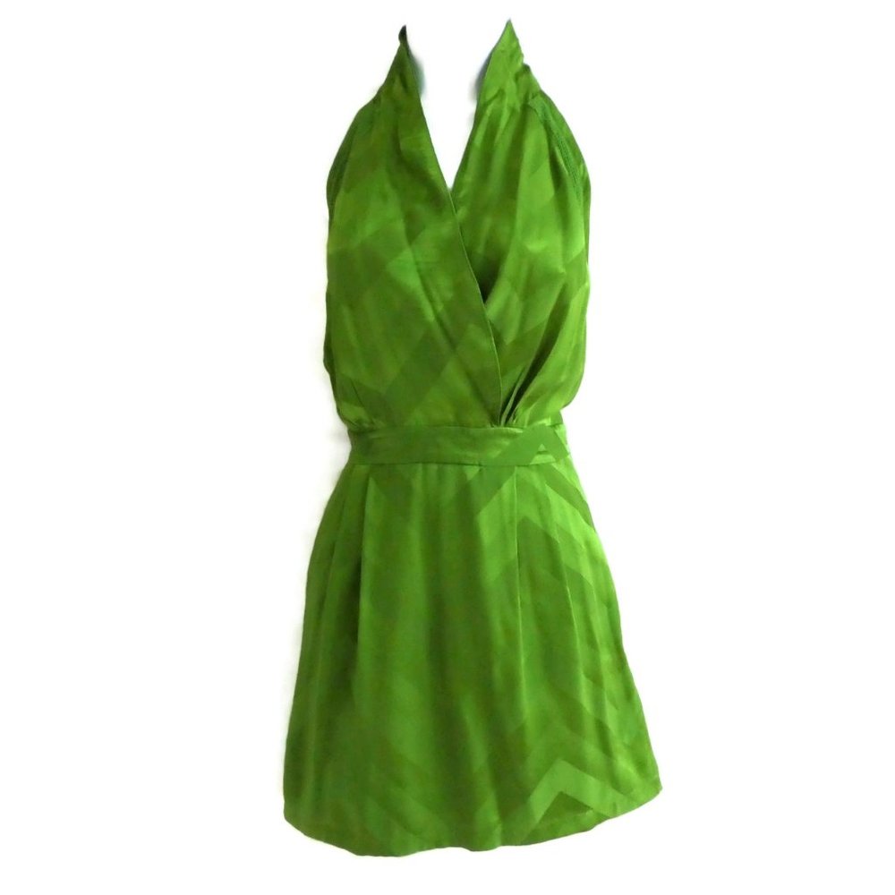 SiLK Mini Dress Addison Aritzia Embossed Satin Chevron Pleated Surplice Macrame